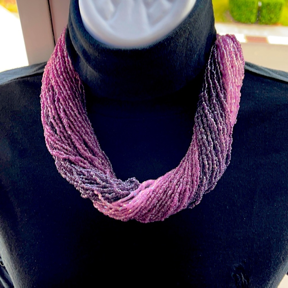 2 tone seed bead necklace and earrings set
